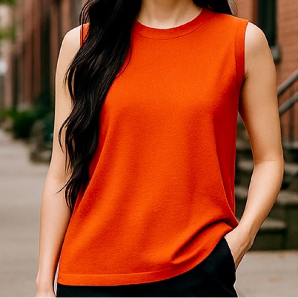 NWT Jennifer Moore XL Orange Sleeveless Textured Top Scalloped Neckline